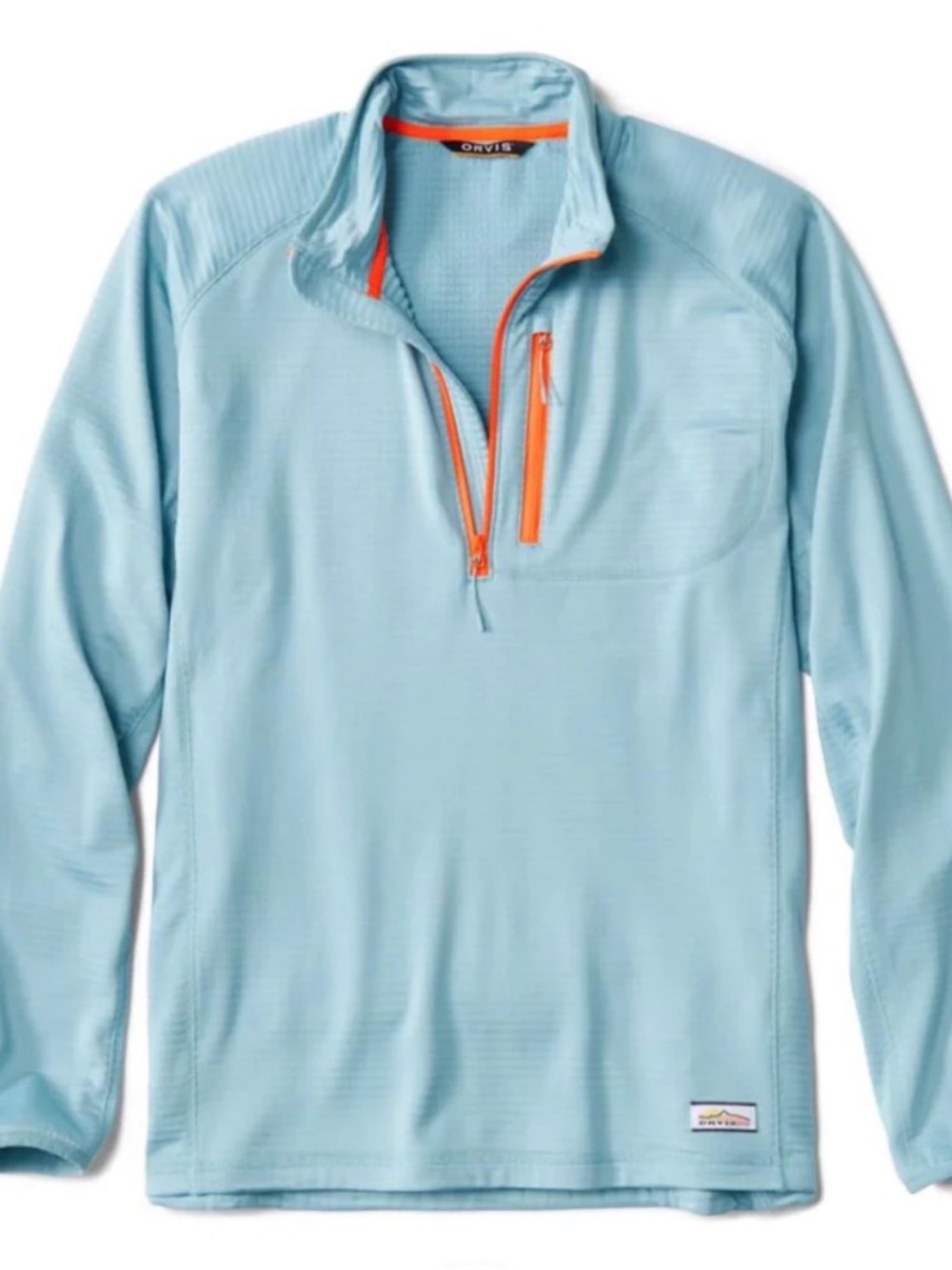 Orvis horseshoe hills Light Blue Quarter-Zip Pullover with Orange Zipper - large